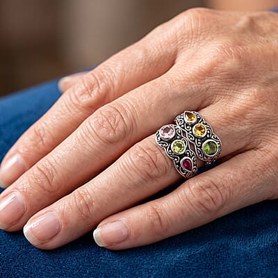 D'Joy Bali Legacy Multi-Tourmaline 1.85 ctw Dancing Petals Ring in Sterling Silver (Size 5.0)