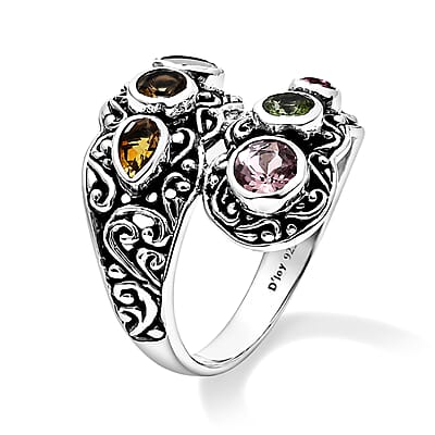 D'Joy Bali Legacy Multi-Tourmaline 1.85 ctw Dancing Petals Ring in Sterling Silver (Size 5.0)