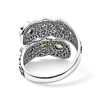 D'Joy Bali Legacy Multi-Tourmaline 1.85 ctw Dancing Petals Ring in Sterling Silver (Size 5.0)