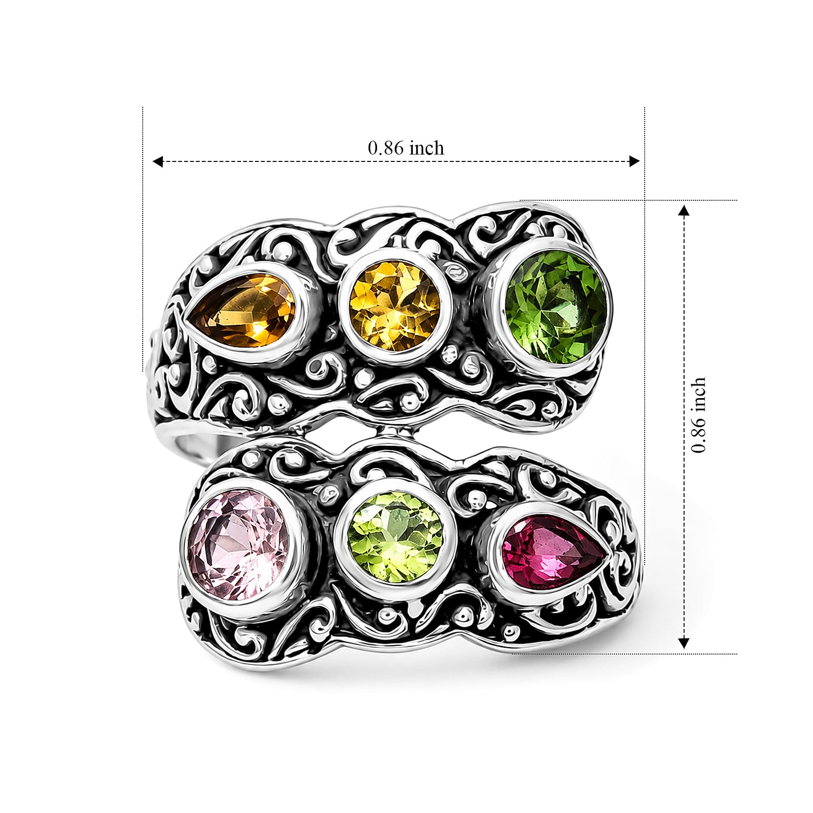 D'Joy Bali Legacy Multi-Tourmaline 1.85 ctw Dancing Petals Ring in Sterling Silver (Size 5.0)