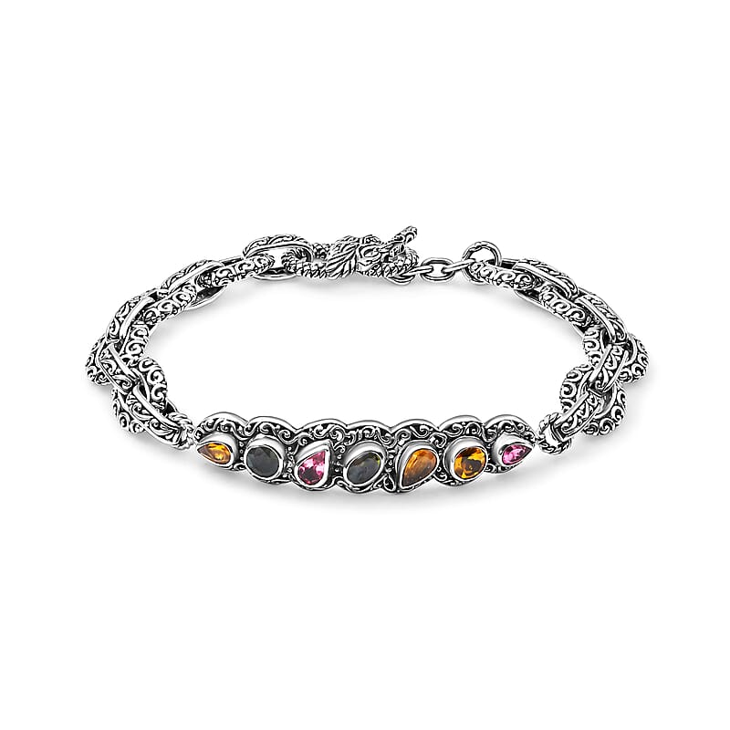 D'Joy Bali Legacy Multi-Tourmaline 2.50 ctw Garden of Jewels Dragon Bracelet in Sterling Silver (6.50 In)