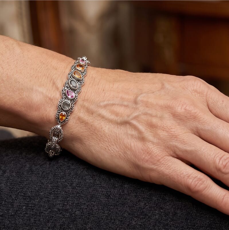 D'Joy Bali Legacy Multi-Tourmaline 2.50 ctw Garden of Jewels Dragon Bracelet in Sterling Silver (6.50 In)