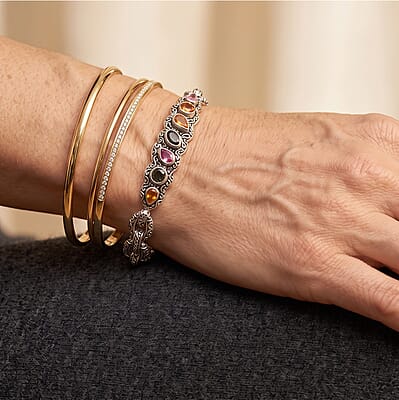D'Joy Bali Legacy Multi-Tourmaline 2.50 ctw Garden of Jewels Dragon Bracelet in Sterling Silver (6.50 In)