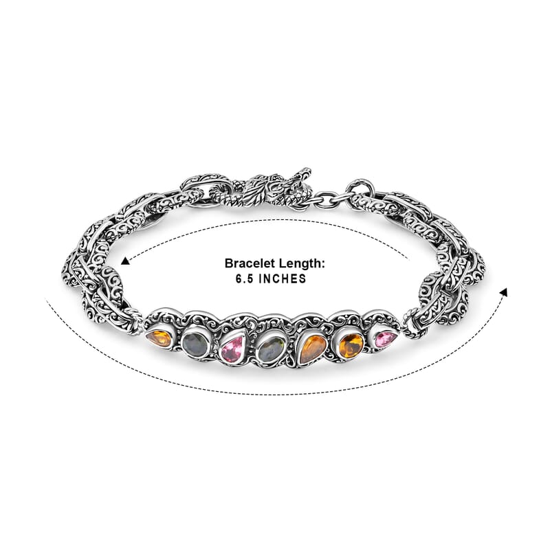 D'Joy Bali Legacy Multi-Tourmaline 2.50 ctw Garden of Jewels Dragon Bracelet in Sterling Silver (6.50 In)