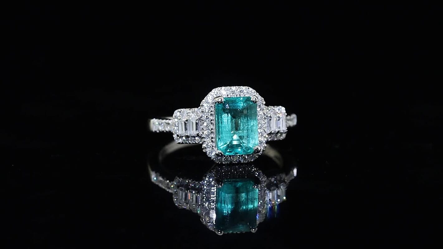 D''Joy Premium Kagem Zambian Emerald, Moissanite Ring in Rhodium Over Sterling Silver Size 10.0 2.20 ctw