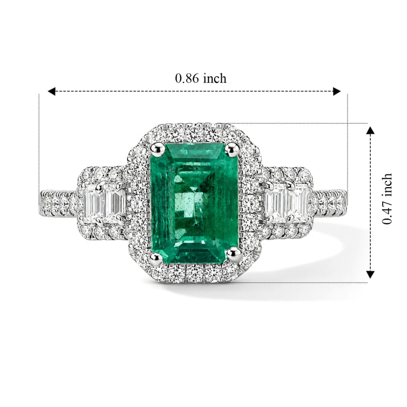 Doorbuster D'Joy Premium Kagem Zambian Emerald and Moissanite 2.00 ctw Geometric Majesty Ring in Rhodium Over Sterling Silver (Size 7.0)