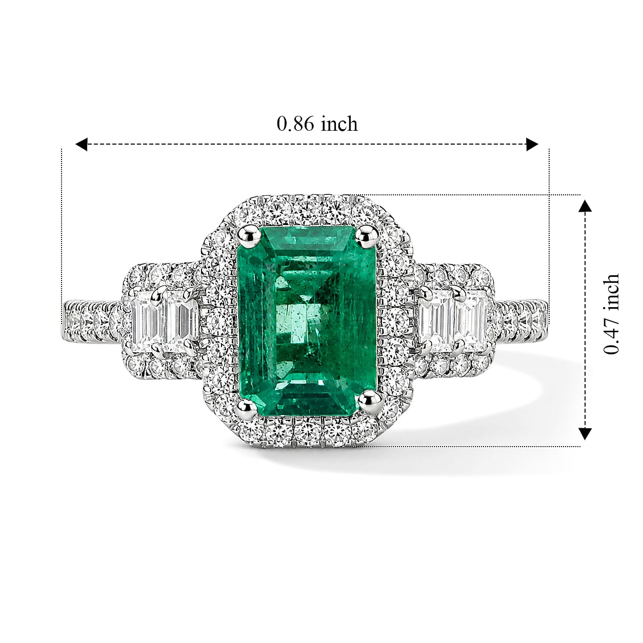 Doorbuster D'Joy Premium Kagem Zambian Emerald, Moissanite Geometric Majesty Ring in Rhodium Over Sterling Silver (Size 8.0) 2.00 ctw