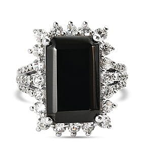 Elite Shungite and Zircon 7.99 ctw Ring in Platinum Over Sterling Silver (Size 10.0) (6.94 g)