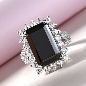 Elite Shungite and Zircon 7.99 ctw Ring in Platinum Over Sterling Silver (Size 10.0) (6.94 g)