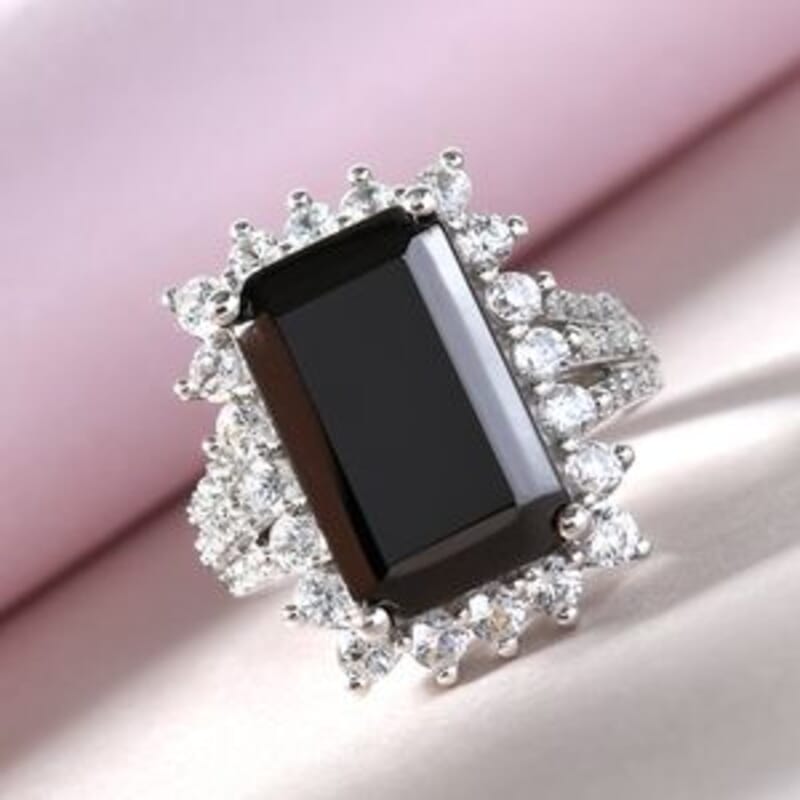 Elite Shungite and Zircon 7.99 ctw Ring in Platinum Over Sterling Silver (Size 10.0) (6.94 g)