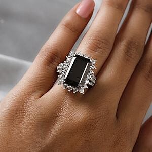 Elite Shungite and Zircon 7.99 ctw Ring in Platinum Over Sterling Silver (Size 10.0) (6.94 g)