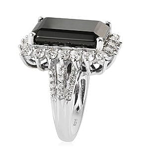 Elite Shungite and Zircon 7.99 ctw Ring in Platinum Over Sterling Silver (Size 10.0) (6.94 g)