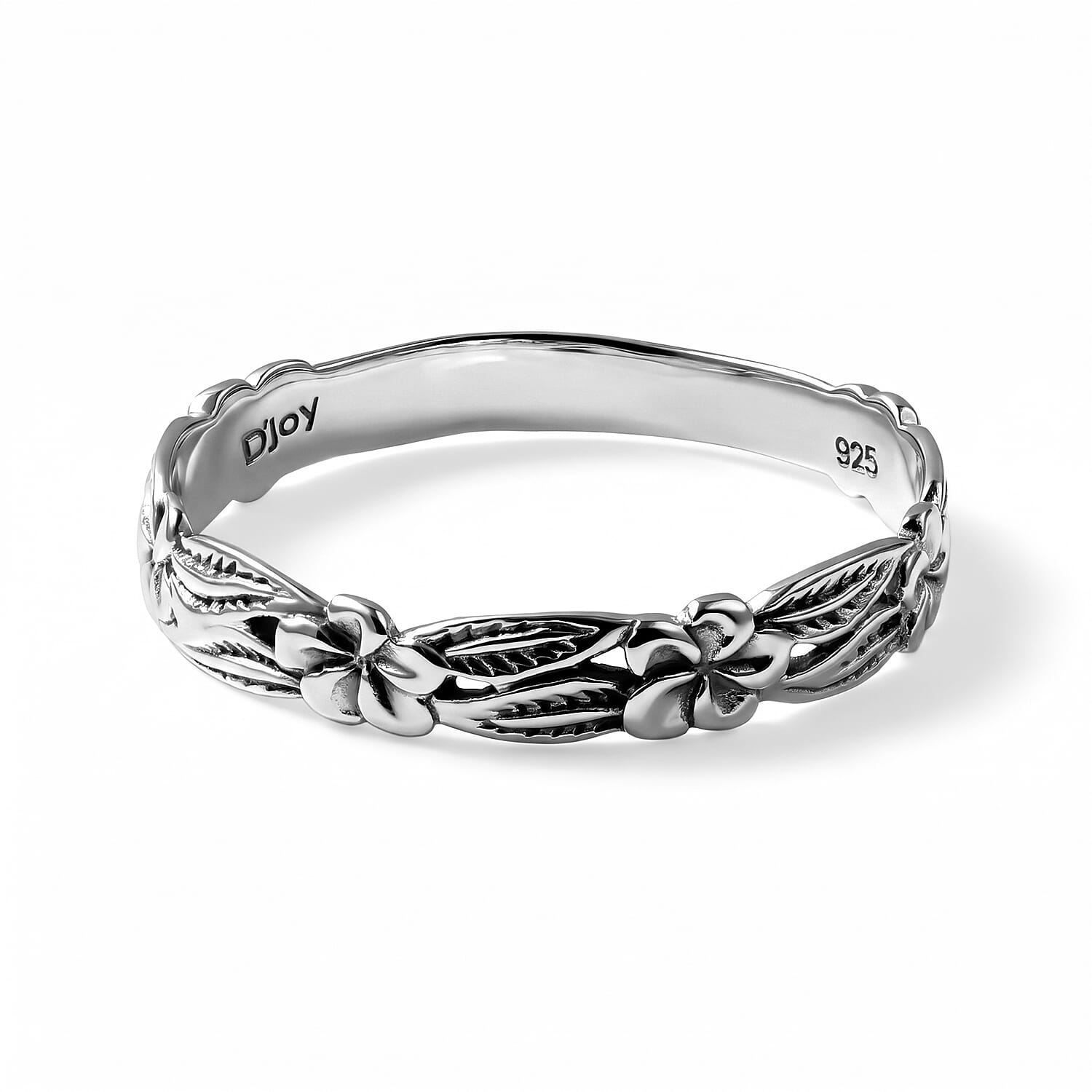 D'Joy Bali Legacy Plumeria Flower and Leaf Vine Band Ring in Sterling Silver (Size 5.0) 1.60 Grams