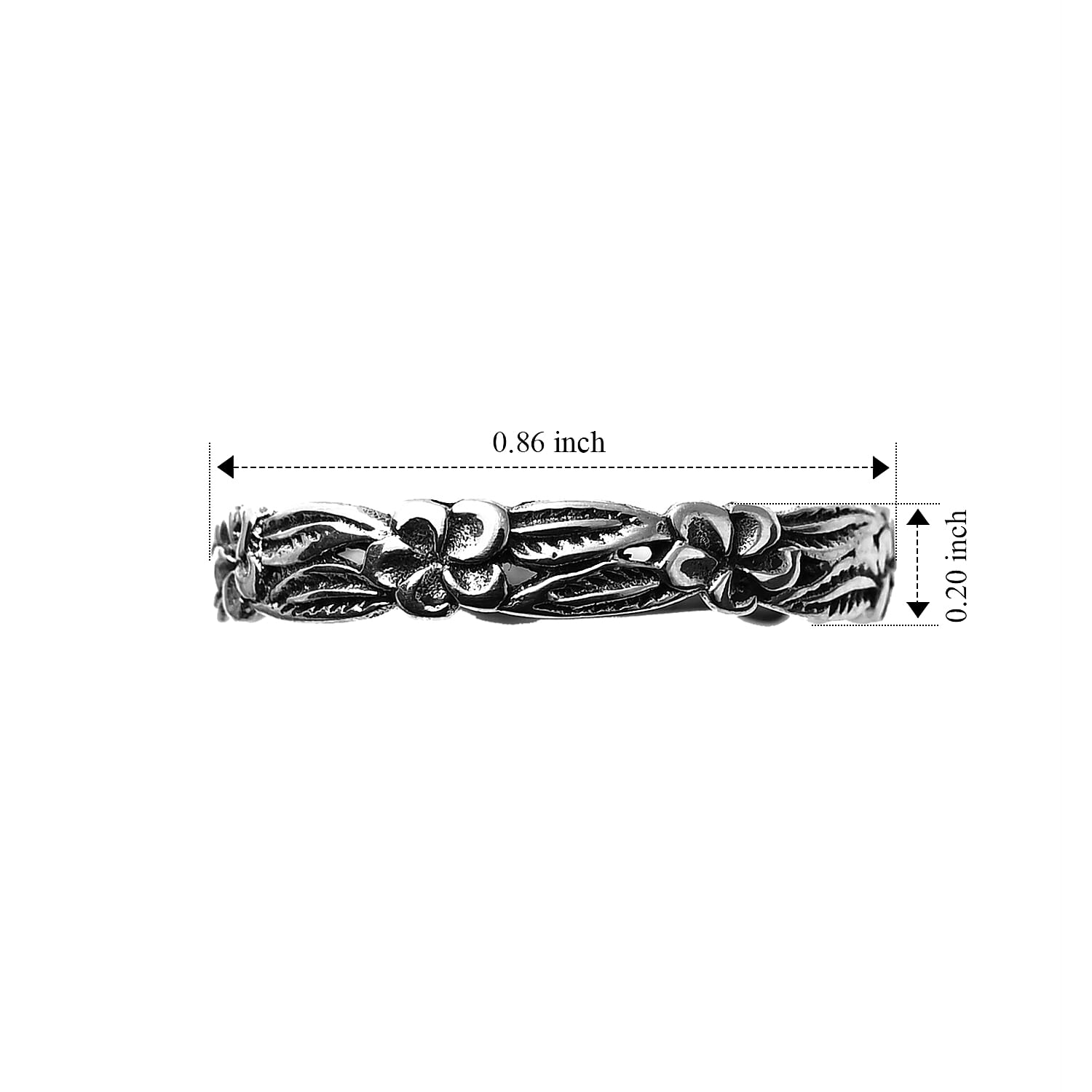 D'Joy Bali Legacy Plumeria Flower and Leaf Vine Band Ring in Sterling Silver (Size 5.0) 1.60 Grams