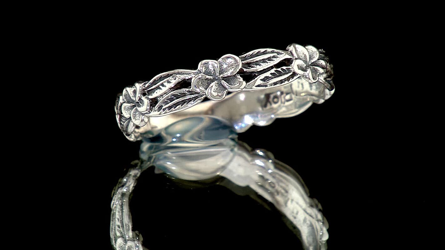 D''Joy Bali Legacy Sterling Silver Plumeria Flower and Leaf Vine Band Ring (Size 10.0) (1.60 g)