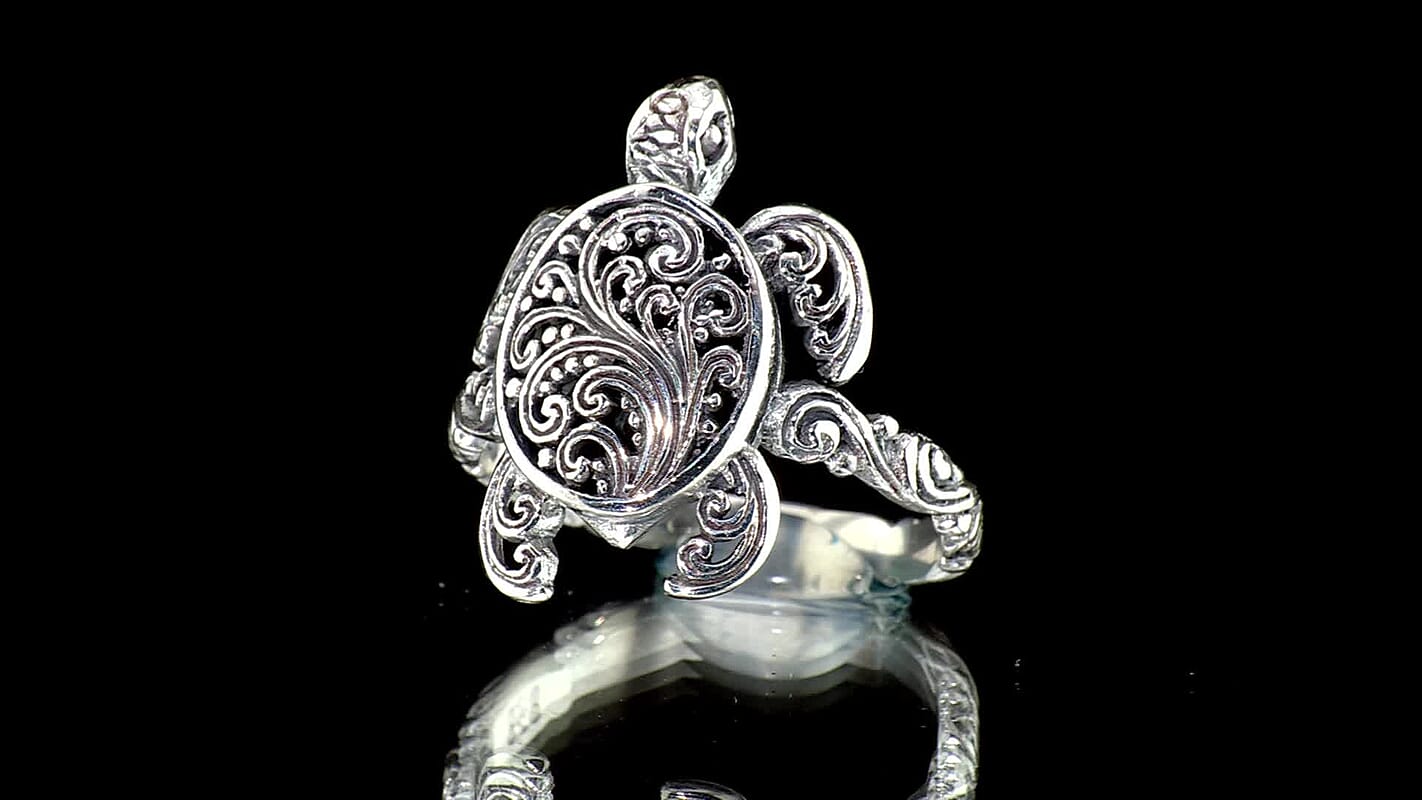 D''Joy Bali Legacy Sterling Silver Turtle Ring (Size 5.0) (4.15 g)
