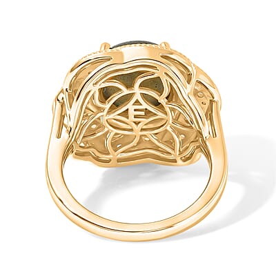 EverTrue AAA Malagasy Labradorite and White Zircon 4.60 ctw Cosmic Radiance Ring in 18K Yellow Gold Plated (Size 5.0)
