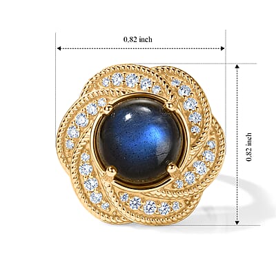 EverTrue AAA Malagasy Labradorite and White Zircon 4.60 ctw Cosmic Radiance Ring in 18K Yellow Gold Plated (Size 5.0)