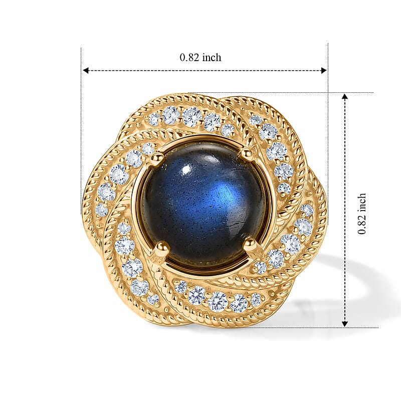 EverTrue AAA Malagasy Labradorite and White Zircon 4.60 ctw Ring in 18K YG Plated (Size 5.0)