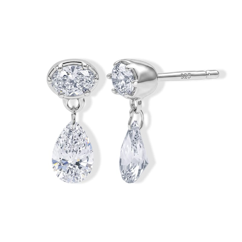 Luxuriant Lab Grown Diamond E-F VS 1.00 ctw Falling Stars Earrings in Rhodium Over Sterling Silver