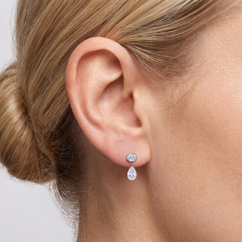 Luxuriant Lab Grown Diamond E-F VS 1.00 ctw Falling Stars Earrings in Rhodium Over Sterling Silver