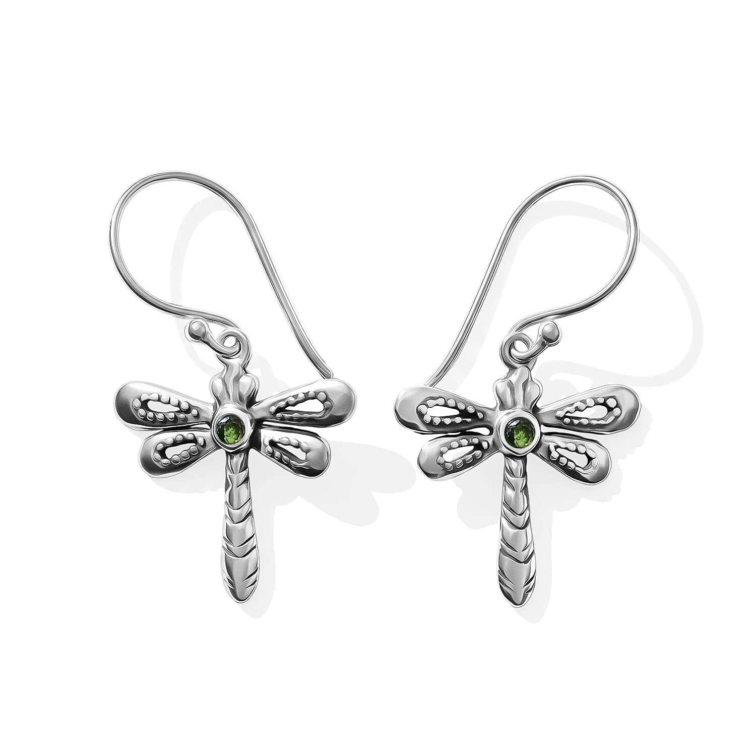 D'Joy Bali Legacy Chrome Diopside 0.10 ctw Dragonfly Earrings in Sterling Silver