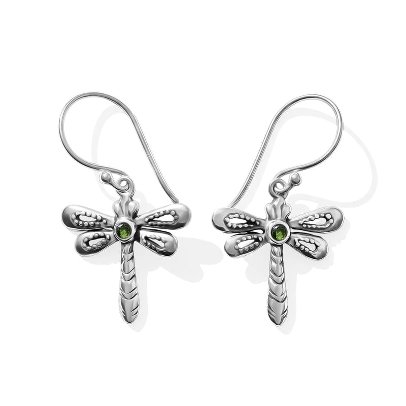 D'Joy Bali Legacy Chrome Diopside 0.10 ctw Dragonfly Earrings in Sterling Silver