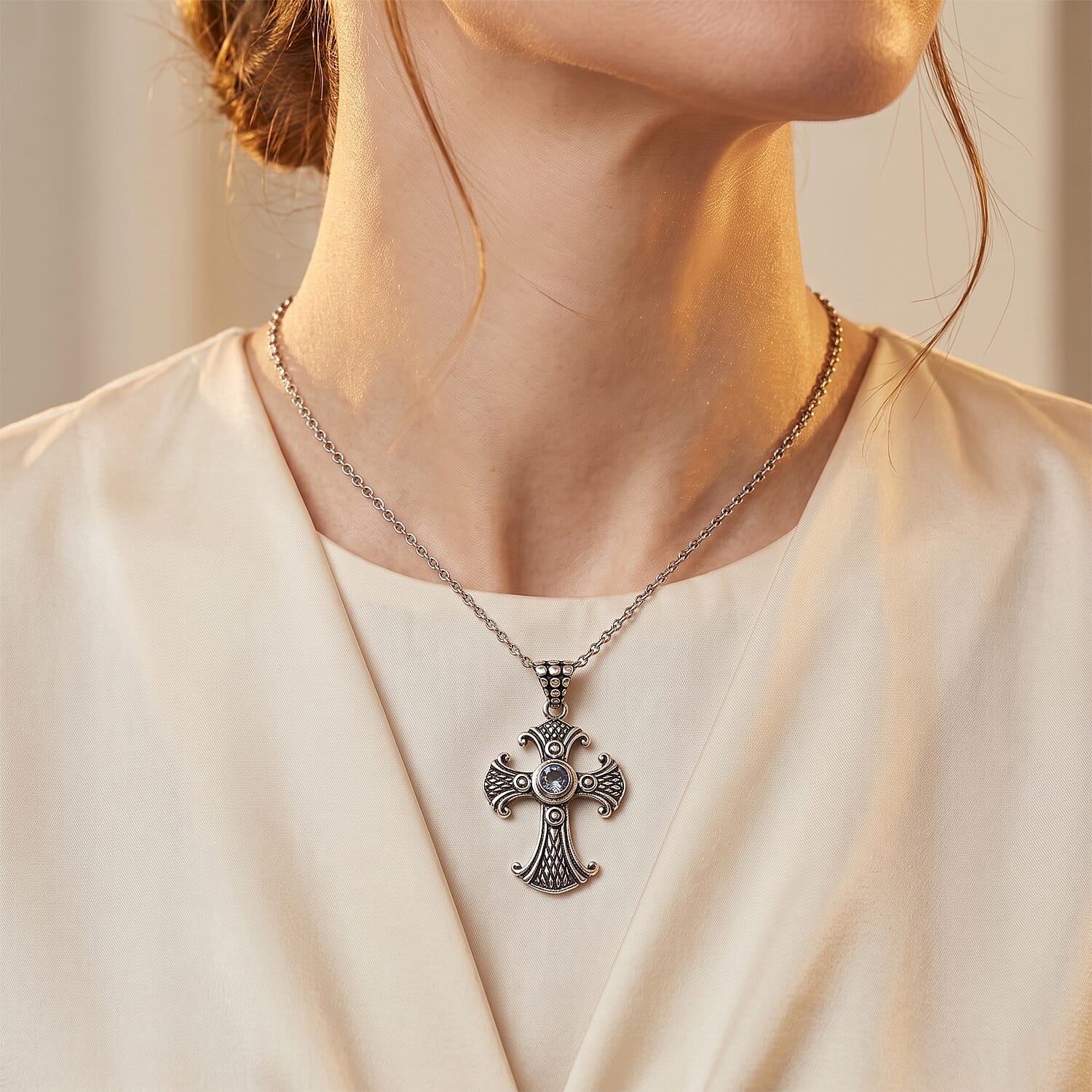 D'Joy Bali Legacy Sleeping Beauty Turquoise 0.60 ctw Cross Pendant without Chain in Sterling Silver