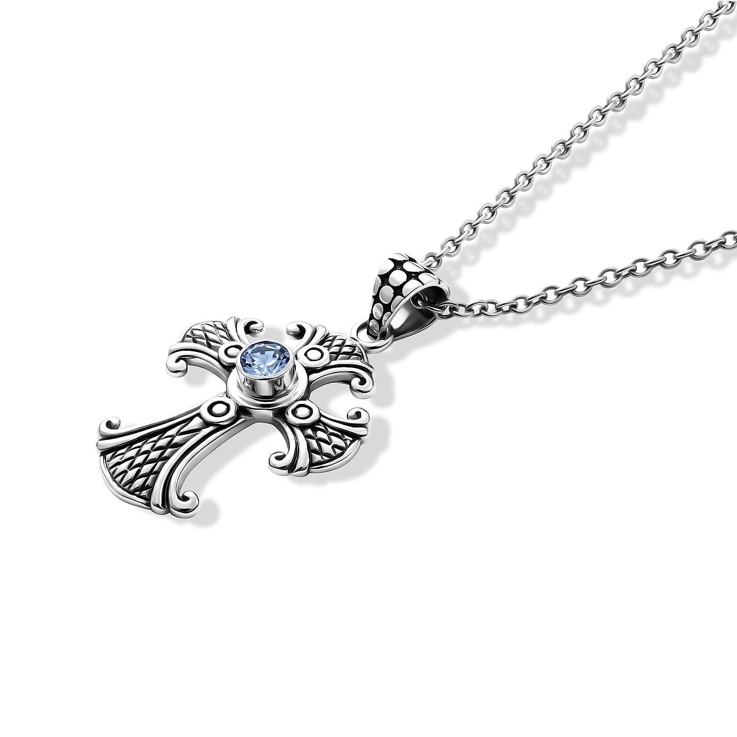 D'Joy Bali Legacy Sleeping Beauty Turquoise 0.60 ctw Cross Pendant without Chain in Sterling Silver