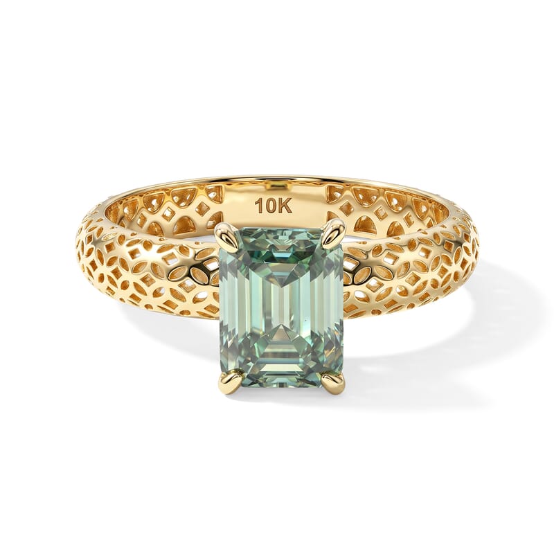 Mirage Collection Green Moissanite 1.65 ctw Ring in 10K Yellow Gold (Size 6)