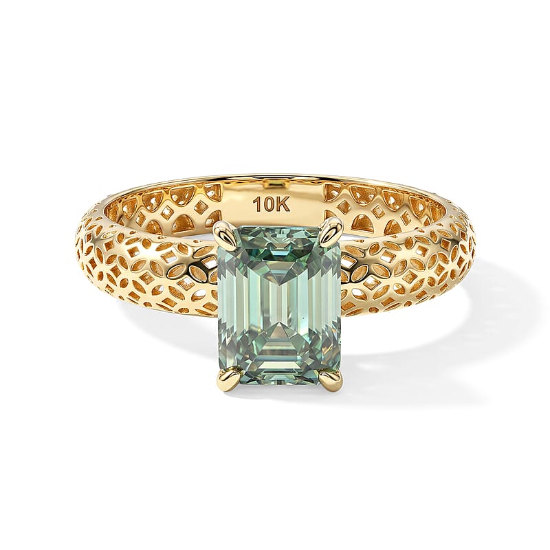 Mirage Collection Green Moissanite 1.65 ctw Ring in 10K Yellow Gold (Size 6)