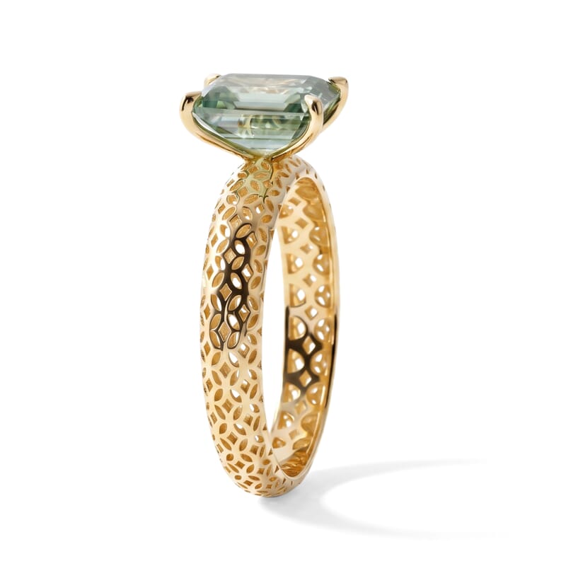 Mirage Collection Green Moissanite 1.65 ctw Ring in 10K Yellow Gold (Size 6)
