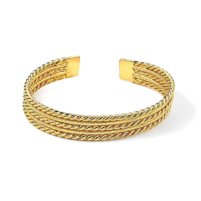 Woven Textured Cuff Bracelet in Goldtone (7-7.5In)