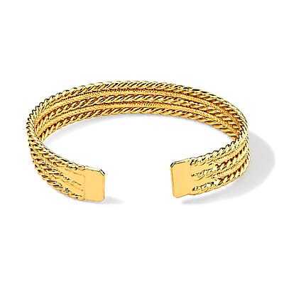 Woven Textured Cuff Bracelet in Goldtone (7-7.5In)