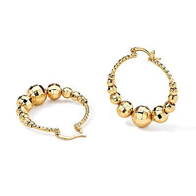 Enameled Classic Beaded Hoop Earrings in Goldtone