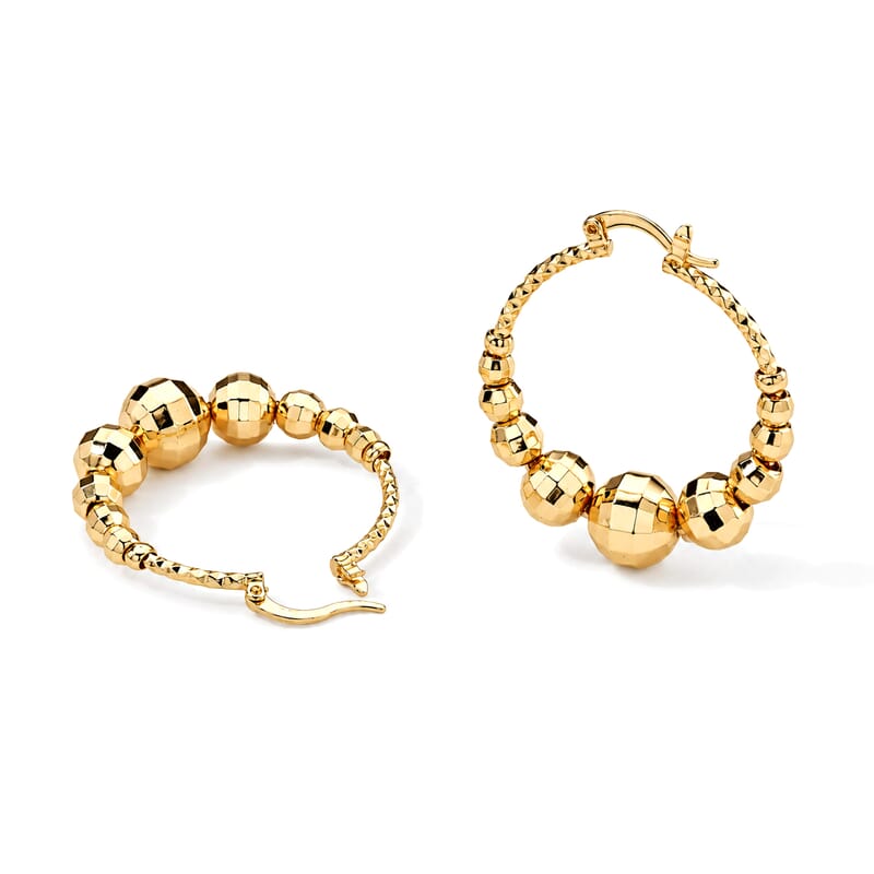 Enameled Classic Beaded Hoop Earrings in Goldtone