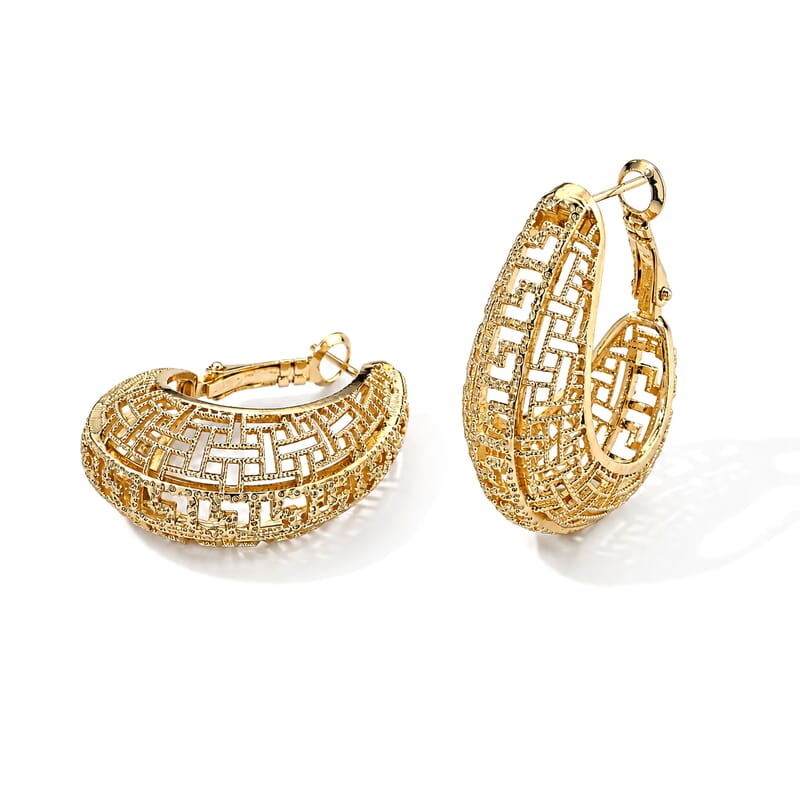 Enameled Textured Hoop Earrings in Goldtone