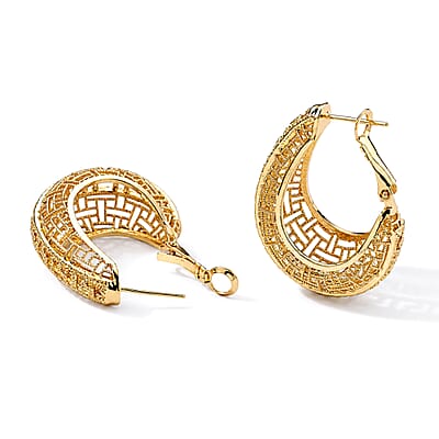Enameled Textured Hoop Earrings in Goldtone