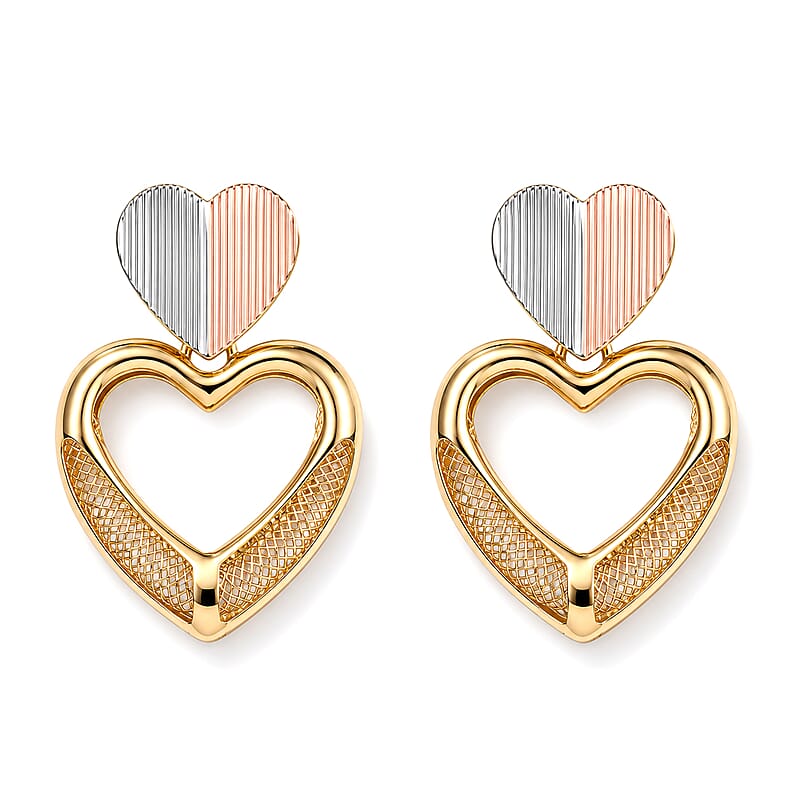 Enameled Heart Hoop Earrings in Goldtone