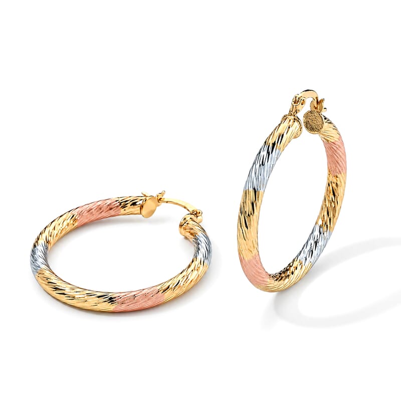Enameled Textured Hoop Earrings in Goldtone