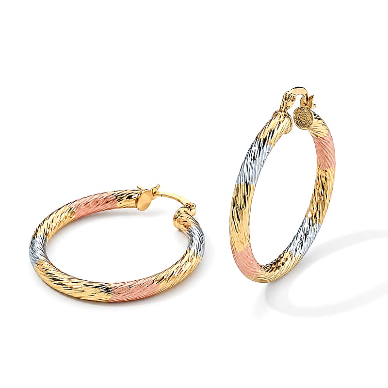 Enameled Textured Hoop Earrings in Goldtone