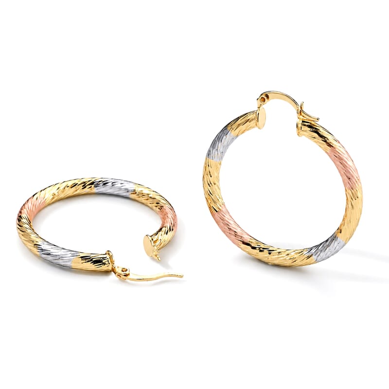 Enameled Textured Hoop Earrings in Goldtone