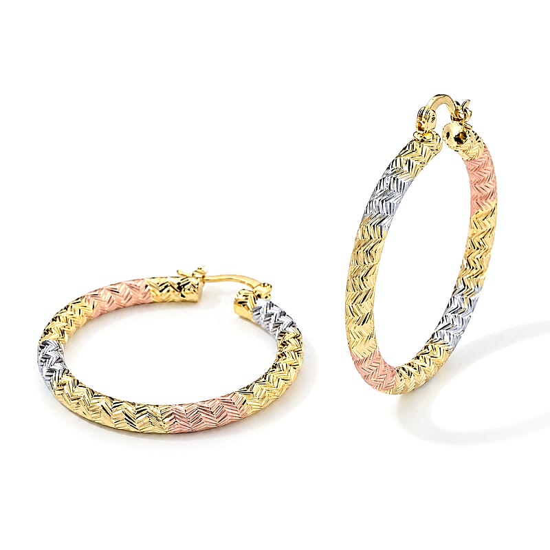Enameled Oval Hoop Earrings in Goldtone