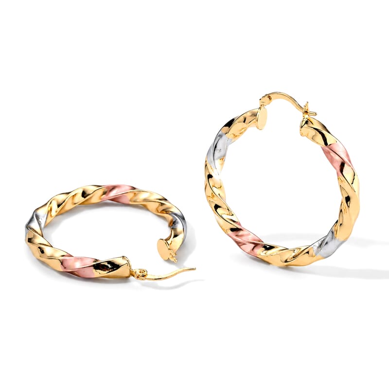 Enameled Hoop Earrings in Tri-tone