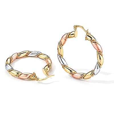 Enameled Twisted Hoop Earrings in Goldtone
