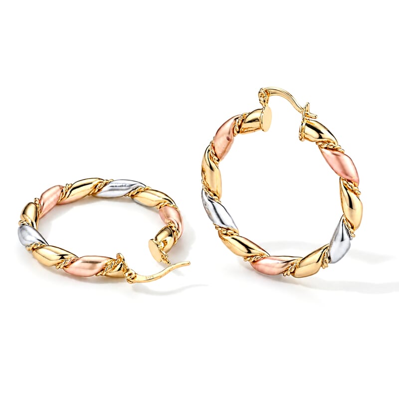 Enameled Twisted Hoop Earrings in Goldtone