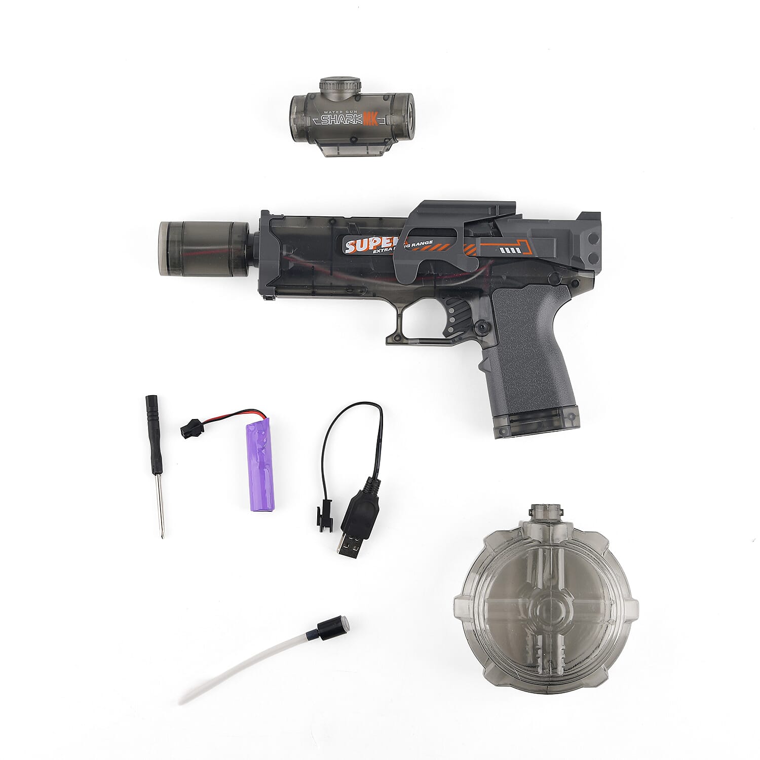 Black Electric Fire Water Gun with Light (Included 3.7V 500mAh Li-on Battery)