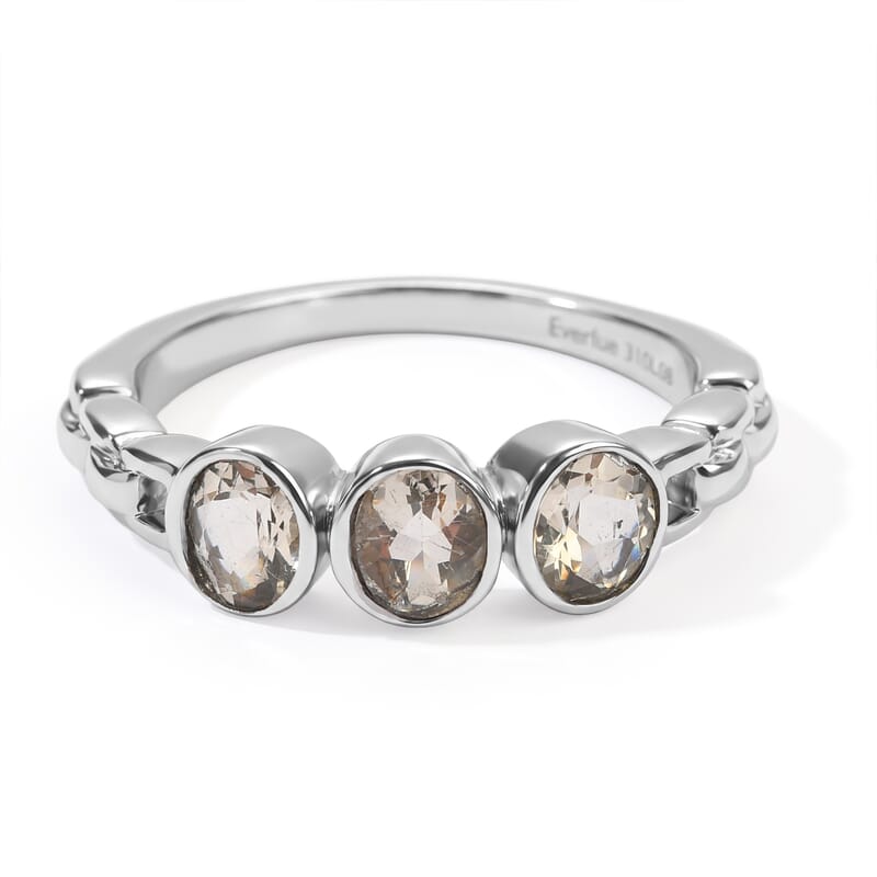 EverTrue Marialite 0.90 ctw 3 Stone Ring in Stainless Steel (Size 10.0)