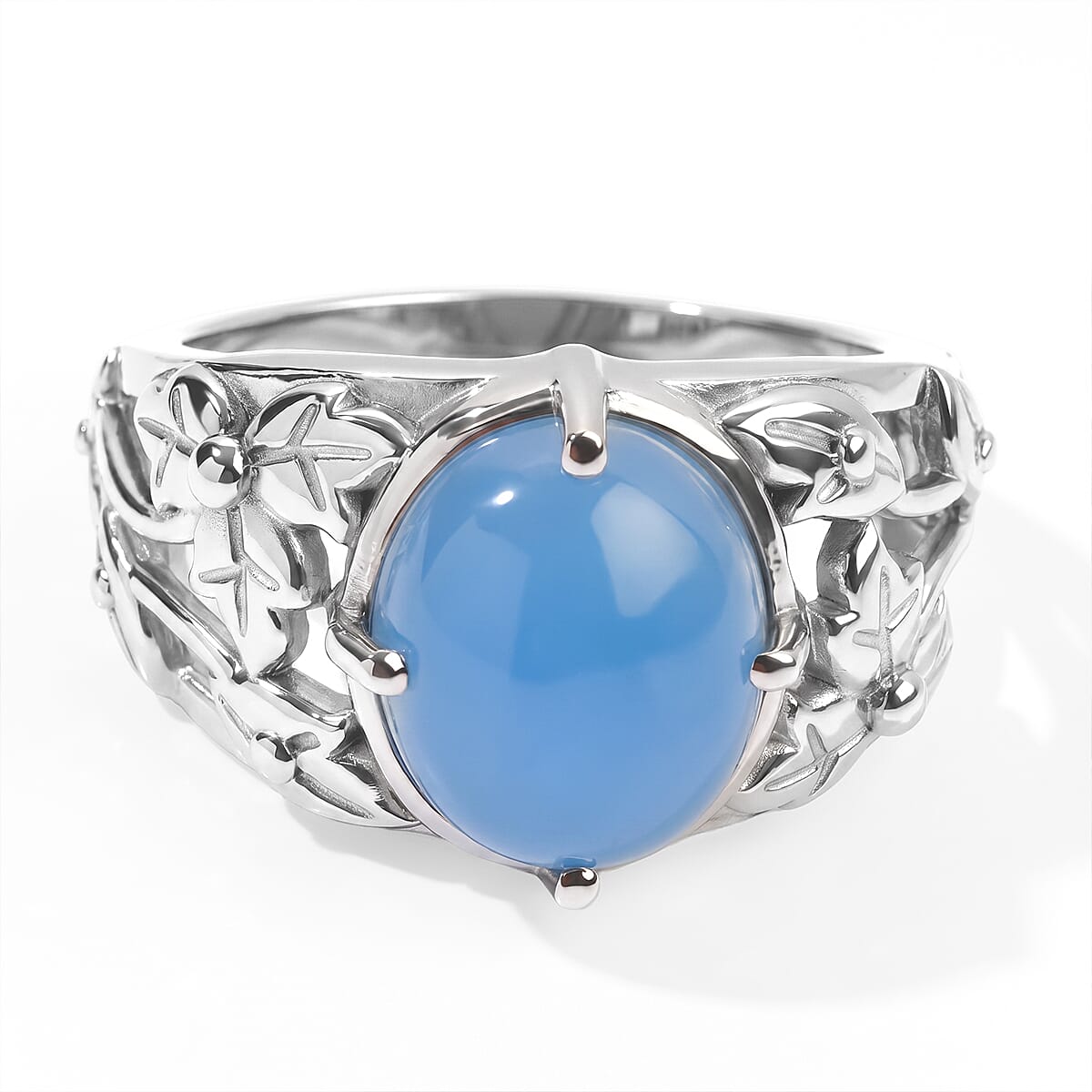 EverTrue Light Blue Color Jade (D) 6.00 ctw Solitaire Ring in Stainless Steel (Size 10.0)