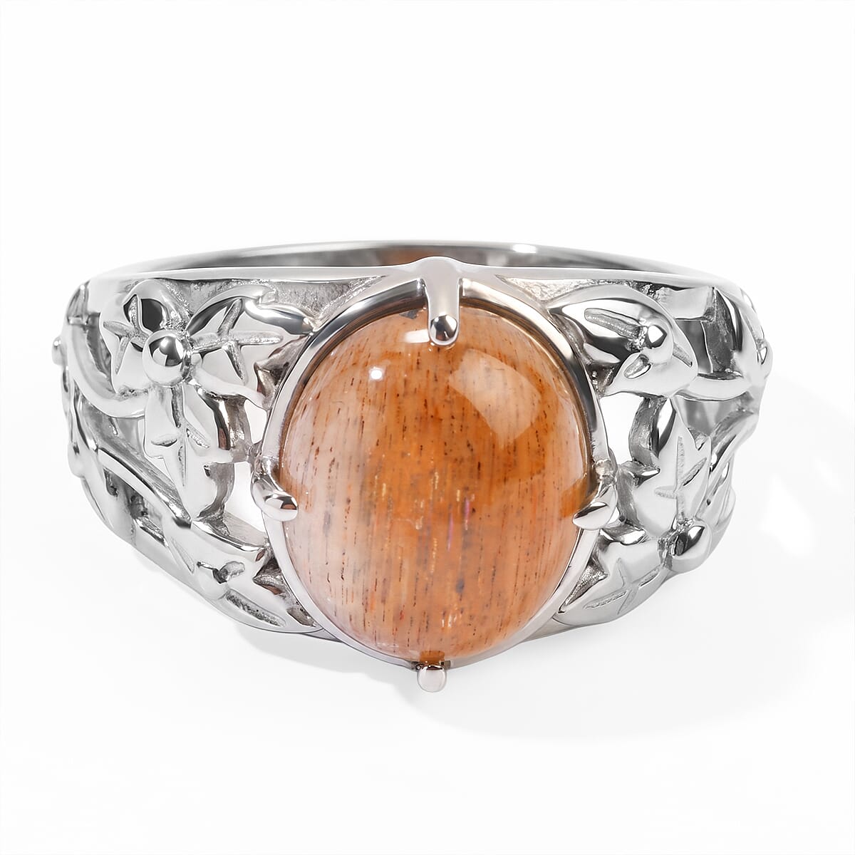 EverTrue Australian Goldflake Feldspar 4.75 ctw Solitaire Ring in Stainless Steel (Size 7.0)